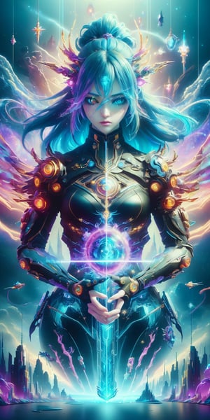 A beautiful girl, high details eyes, fair skin,  (masterpiece, top quality, best quality, official art, beautiful and aesthetic:1.2), extreme detailed, abstract, fractal art,colorful hair,highest detailed, detailed_eyes, fire, water, ice, lightning, waist, long legs, light_particles, glitter,Strong Backlit Particles,1girl,Holy light,C7b3rp0nkStyle