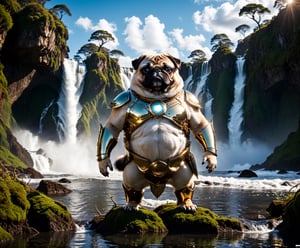 cinematic photo steve prescott, detailed expressive eyes, fantasy style, behold the magnificent and wondrous metallic schleemWillow, seen here with its devurlified gnifflewhammer gracefully striding on his enormous legs through his habitat on planet niflhalla, its every nadderish graceful move casting waves of wonder, in the background its natural environment consisting of pugmodering islands and sparkling swallorfluxed waterfalls is shown. 35mm photograph, film, bokeh, professional, 4k, highly detailed