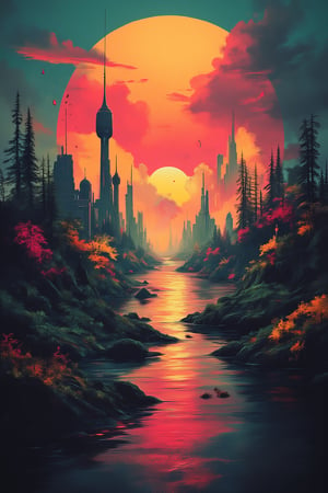 vibrant painting, landscape