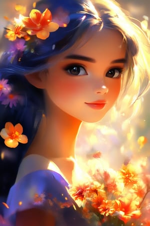 1girl, drawing, painting, flowers, 