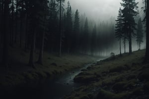 Masterpiece, ultra high res, ultra high quality, a photo of landscape no human, forest, fog, dark, ultra detailed, dramatic lighting, ultra realistic, ultra detailed, low key, dark tone, aesthetic, 8k