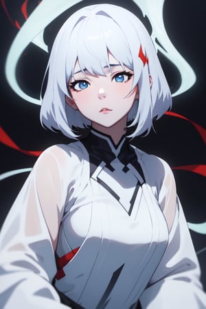 nime character dressed in white with red and blue eyes, white ghosts, best anime 4k konachan wallpaper, artwork in the style of guweiz, guweiz, perfect android girl, pale young ghost girl, guweiz on pixiv artstation, guweiz on artstation pixiv, anime visual of a cute girl