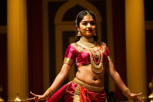 Tamil dancer in traditional attire, front view, long shot