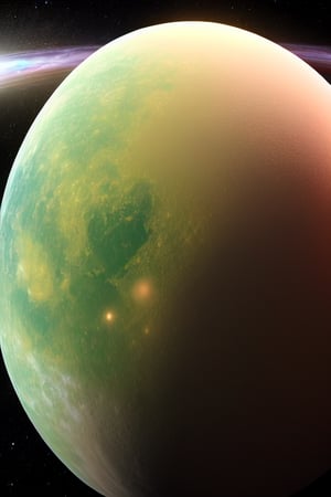 no humans, distant greenish planet, raining, one red sun orbit, viewed from space station