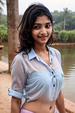 smiling indian woman, sexy, wet blouse