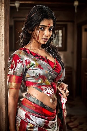 ,wet curvy indian woman, exhausted after having sex , red and brown lingerie,majestic view sitting on a throne |cleavage, large breasts, navel,  ((dancing sexually:0.5)),  (from_side:1.3),  red round-neck cotton blouse,  ((Slips her grey cotton saree)) to show cleavage,  sensual cleavage,  ((Smooth skin:0.5)),  beautiful (small waist,  wide hips:0.5),  sweaty body,  in hut sorounded by jungle,  (detailed face:1)