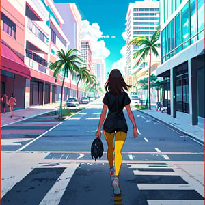 una chica caminando por las calles de miami