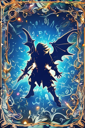 A stunning blue regal magical card featuring the silhouette of a powerful dragon knight. The card design is intricate, with elegant gold borders and swirling magical patterns etched across the background. The dragon knight’s silhouette is bold, standing tall with wings slightly spread, showcasing both strength and mystery. A holographic glow surrounds the character, creating a radiant and ethereal effect that shifts with the light. Special effects include shimmering holographic highlights and subtle sparkles that give the card a magical, otherworldly appearance. The background features glowing runes and mystical symbols in shades of deep blue and silver, adding to the regal and enchanting feel of the card. The overall look is one of elegance, magic, and power, making it a true collector’s masterpiece.,BlueRegalCard,DragonslayerArmor,Neon Glow,Holographic Network