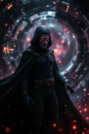 A vampire lord with glowing red eyes plotting ominously through a space station at midnight. The scene is captured from a low-angle shot, highlighting his dark cape billowing. Dim, eerie lighting creates sharp contrasts on the vampire's surface, with shadows emphasizing his sinister expression. The background features distant stars and planets, all blurred to accentuate the vampire's presence. The crimson-tinted nebula enhances the overall creepy atmosphere.

(1.6-1) dS = δQ_rev/T::0.7 vampire lord::0.3 space station --s creepy crimson vibes,VampireLord,CrimsonVampire,SpaceAstronaut