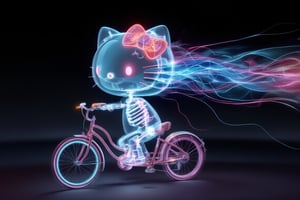 X-ray vision of hello kitty riding bicycle,3DChibiHelloKitty,XRayVision,SkeletonSpectrum