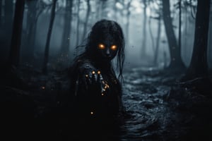 Pontianak with piercing, glowing eyes reaching out with clawed hands through a dense, misty swamp at the hour before dawn. The scene is captured from a nightmarish super close-up angle, highlighting her ghostly figure emerging from the mist. Faint swamp gas creates ethereal glows on the ghost's figure, with ripples in the water beneath her, emphasizing her otherworldly presence. The background features shadowy trees and thick fog, all blurred to accentuate the ghost's spectral approach. The faint pre-dawn light enhances the overall uncanny atmosphere.
(1.6-1) d S = δ Q rev T::0.75 Pontianak ghost::0.25 viewer --s 825 misty visuals, soft glow, surreal horror realism,EmberPixelNoir