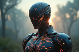 A close-up of an ominous looking mecha made of glowing neon wireframe lines, standing still in a forest of abstract geometric trees at dawn. The scene is captured from a straight-on, focused angle, highlighting the neon patterns across his chest and arms. Gentle morning light creates soft glows on the wireframe, with neon effects accentuating the contrast with the abstract environment. The background features blurred geometric trees, enhancing the man’s serene presence. The pastel sky adds to the tranquil, surreal atmosphere.
(1.6-1) d S = δ Q rev T::[0.6] neon_wireframe_closeup::[1.4] abstract_forest --s 6