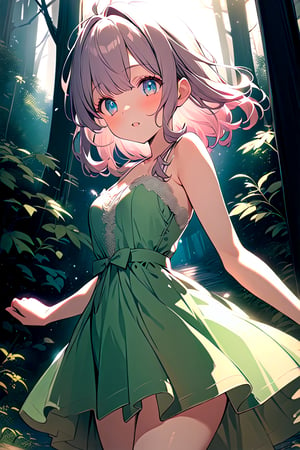 (masterpiece), (best quality), beautiful detailed eyes, (ultra-detailed), (finely detail), (highres), perfect anatomy, (in the forest), colorful, Pastel Colors, dress, (80's city pop), (1 panda), Kyoto Animation, BREAK (1 cute girl), 
