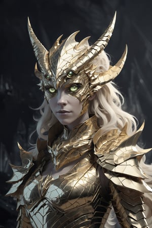 ,portrait off woman,medivel, blonde, anime, 
The cover to an album, the art is a horn devil dressed in a golden outfit with silver eyes, in the style of neo-geometric conceptualism, 8k 3d, reimagined religious art, intricate black and white illustrations, ultra hd, mysterious realism, cyberpunk realism,,dragonarmor,darkart,uwudemon,stalker