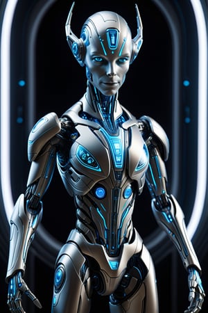 full-length portrait photo of a highly detailed and sophisticated Humanoid Zeta Reticulan, featuring intricate circuitry and fiber optics within its smooth, flawless skin, and unique component ears




,detailmaster2, cinematic moviemaker style