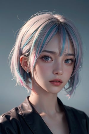 a 20 yo woman, long bobcut BLUE HAIR PINK HIGHLIGHTS, (hi-top fade:1.3), dark theme, soothing tones, muted colors, high contrast, (natural skin texture, hyperrealism, soft light, sharp)