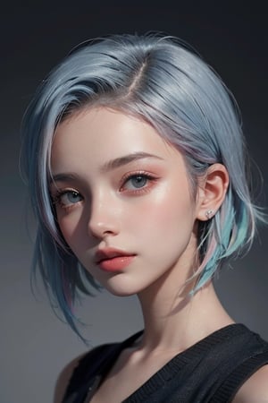 a 20 yo woman, long bobcut BLUE HAIR PINK HIGHLIGHTS, (hi-top fade:1.3), dark theme, soothing tones, muted colors, high contrast, (natural skin texture, hyperrealism, soft light, sharp)