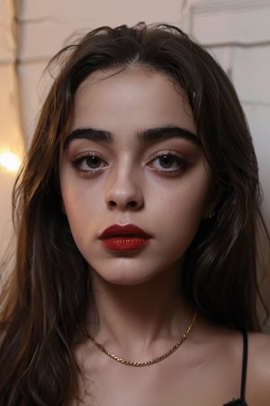 a brunette girl with dark eyes jewish features and red lips. .,cinematic moviemaker style,renny the insta girl
