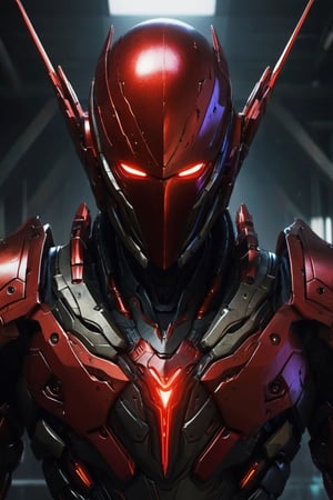 Depiction of menacing rouge Android, built clearly for combat long talons for fingers, Android should have a roughly human shape but none of a humans features. Skin should be a dark metal that gently reflects light in all the 7 colours of the rainbow like a dark gem. Android must have imagery of manufacturing code X-1 all over its chassis (X-1)  X-1 must feature on the creatures forehead, Androids eyes must be a diagonal cross for one and a vertical plus for the other. The art should depict just the Android in a dark non specific room. The art should be game art, such as MTG, DnD, League of Legends,cinematic moviemaker style,