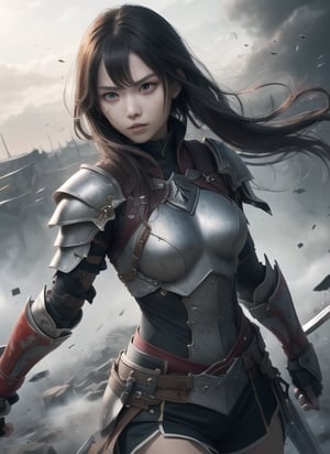 Warrior's Resolve, a soldier anime girl::5 clad in formidable armor, exuding strength and fearlessness::4 fierce and determined eyes, capturing the spirit of a true warrior::3 a palette of bold and powerful colors, representing the battlefield::3 avoid overly delicate or timid traits, emphasizing her resilience and warrior spirit