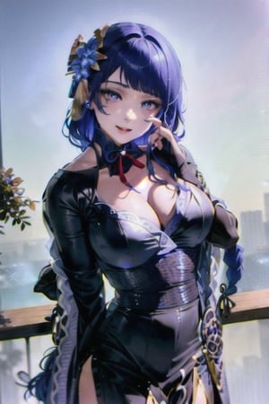 masterpiece, best quality, ,1girl, long hair, solo, kimono, gloves, black gloves, very long hair, braid, looking at viewer, earrings, grey hair, alternate costume, covered navel, bare shoulders, closed mouth, braided ponytail, tassel earrings, feet out of frame, tassel, bangs, armlet, collarbone, table, arm strap, bracelet, plant, purple eyes, shawl, side slit, white background, bird, single braid, dark purple hair, smile.,