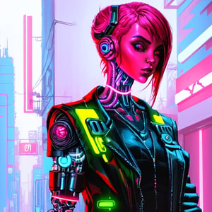 cyberpunk_char value, futuristic cyberpunk character, digital painting, intricate cybernetic enhancements, neon-lit urban cityscape background, vibrant and electric color palette, avoid excessive realism.