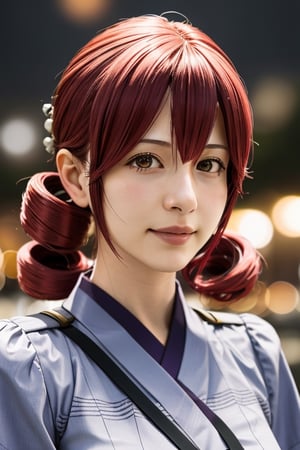 masterpiece, best quality, photorealistic, upperbody, low lighting, big city, PHOTOGRAPHY, attractive face, upperbody shot, 1girl, kasane teto, japanese cosplayer face, twin drill hair,