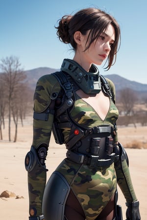 editorial photography,super detailed background,Super realistic,double exposure,depth of field,beauty vibes,soft focus tone,narrative scene,skinny,matte cyborg with a Detailed camouflage paisley pattern body,military training in progress,in action,Maschinen Krieger,