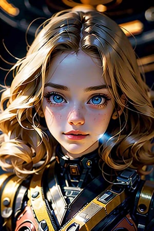 (masterpiece), selfie, centered, Instagram able, steampunk astronaut 1girl, cute smile, red ribbon, long wavy hair, blonde hair, red eyes, steampunk spaceship interior, space background, stray hair, fisheye effect, backlight, dynamic lighting, reflection, depth of field, ultra detailed, intricate, (epic composition, epic proportion), professional work,FF,mecha