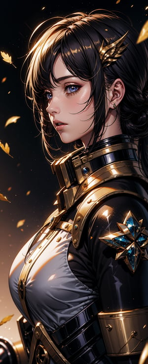 hyper detail, intricate details, masterpiece,best quality,official art,extremely detailed CG unity 8k wallpaper, android girl, white and gold colors, gold particles in the air,mecha