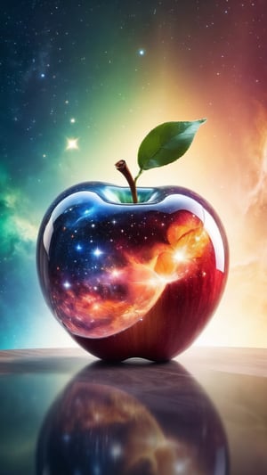 lovely double exposure image by blending together the Galaxy and a glass apple. The Galaxy and stars should serve as the underlying backdrop, with its details subtly incorporated into the glossy glass apple, sharp focus, double exposure, glossy glass apple, (translucent glass figure of an apple) (Galaxy inside) lifeless, dead, glass apple, earthy colors, decadence, intricate design, hyper realistic, high definition, extremely detailed, dark softbox image, raytracing, cinematic, HDR, photorealistic (double exposure:1.1)