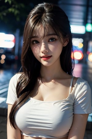 hessang, , (photorealistic:1.37),(professional lighting:1.6)
1girl,solo, hessang, happy in school uniform, ((upper body:1.6)),looking at camera, perfect blue eyes,
waiting for a bus on a bus parade on a street in the night, some light rain and random people on the same street.lighting,