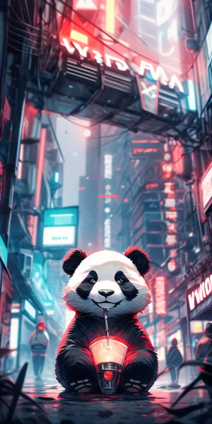 isometric view of a chibi cute hyperrealistic futuristic soldier panda wearing cyberpunk jacket. Cinematic, hyper detailed, black neon background , highly detailed, zoomed out,one picture, animal

,MG xiongmao