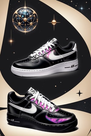 Create a striking custom shoe design concept inspired by the theme of 'Interstellar Odyssey.' Incorporate cosmic elements, celestial motifs, and futuristic aesthetics into the shoe's design, Air Force 1