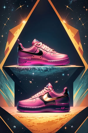 Create a striking custom shoe design concept inspired by the theme of 'Interstellar Odyssey.' Incorporate cosmic elements, celestial motifs, and futuristic aesthetics into the shoe's design, Air Force 1