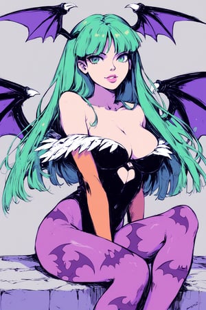 score_9, score_8_up,score_7_up, score_6_up, close-up, (best quality, amazing quality, very aesthetic, absurdres),
BREAK

morrigan aensland, vampire \(game\), 1girl, breasts, demon wings, green eyes, green hair, large breasts, lips, pantyhose, simple background, sitting, solo, wings

chromatic aberration, high contrast, neon palette, inverted colors, negative

archi-ultraviolet-style