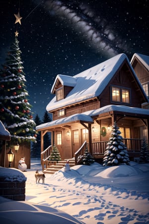 (masterpieces:1, best quality, high quality),Cave men,((Santa‘s Caveman Style Homeone house, inside the house, inside the caveman )),Detailedface,High detaile,gazelle, snow, outdoor, christmas trees, Christmas design, Christmas background, starry_night, ultra details,DonMN30nChr1stGh0sts,cinematic