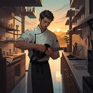 Create a heartfelt depiction of a man's journey in search of his path in life. Illustrate a series of scenes that showcase his exploration of various pursuits and endeavors. Begin with him standing at a crossroads, his face reflecting uncertainty yet determination. As the scenes unfold, show him engaged in different activities - a scientist in a laboratory, a musician strumming a guitar, a chef in a bustling kitchen, a painter before an easel.

Capture the evolving emotions on his face as he experiences moments of joy, frustration, and contemplation. Let the changing environments, from bustling cityscapes to serene nature settings, mirror the diversity of his pursuits. Incorporate subtle details that symbolize growth, such as a small plant sprouting in the background.

Throughout the series, emphasize the man's resilience and courage, even in the face of setbacks. Show his interactions with people he meets along the way - mentors, friends, and strangers who offer guidance and encouragement. As the final scene approaches, illustrate him on a mountaintop, looking out at a breathtaking sunset. The mix of experiences has led him to a place of clarity and inner peace, where he has found his true calling.

Capture the essence of this transformative journey with a blend of realism and emotion. Use lighting, colors, and facial expressions to convey the evolving stages of his quest. The overall composition should evoke a sense of hope, capturing the idea that the journey itself is an essential part of discovering one's purpose.