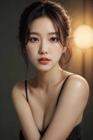 ((full body)),(((korean beauty Girl))), medium breast,masterpiece, best quality, 1girl, korean beauty,(colorful), cinematic lighting, bust shot, extremely detailed CG unity 8k wallpaper,finely detailed beautiful eyes, detailed face, (realistic skin), (realistic body), (intricate details), (perfect glossy shiny skins), (beautiful_eyes), round eyes, pretty face, Blushing face, glossy lips, high nose bridge, detailed face, big eyes,shiny eyes, (kpop idol, korean mixed), a face of perfect proportion, high nose, (realistic humid skin), black eyes, red lips