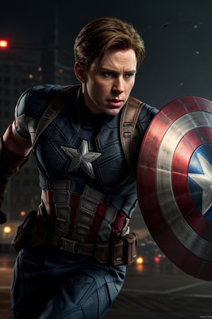 Male , captain America , medium hair , cinematic , real life , ultra realistic , photorealistic 