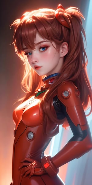 4K, 8K, (Masterpiece, best quality:1.2), blue eyes, perfect face, cosplay, professional photo, photo, photorealism, ((red armor)), modelshoot style, portrait of shirogane, red plugsuit, feminine, (girl),  ((cyberpunk landscape)), (narrow waist), upper body, face shot, very small breats, sexy look,photorealistic,realism, masterpiece, realistic face, realistic skin,realistic arms, realistic body, (bust shot photo of shirogane, shirogane asuka langley, shirogane asuka langley cosplay