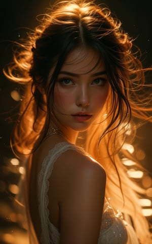 Romantic, alluring, detailed, photo, body portrait, serene, gentle. The art of beauty, refined and elegant,natural,long flowing hair,midjourney,Mystical