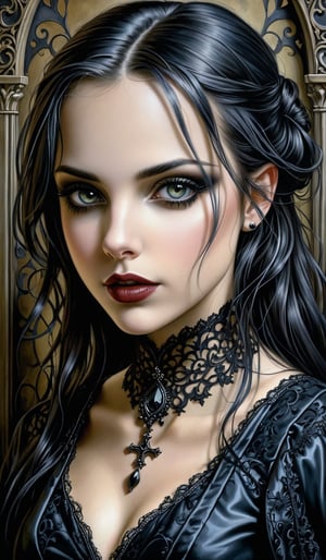 score_9, score_8_up, score_7_up, score_6_up, masterpiece,best quality,realistic,style of Jessica Galbreth portrait of dark gothic girl,Gothic