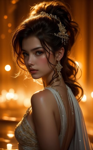 Romantic, alluring, detailed, photo, body portrait, serene, gentle. The art of beauty, refined and elegant,natural,long flowing hair,midjourney,Mystical