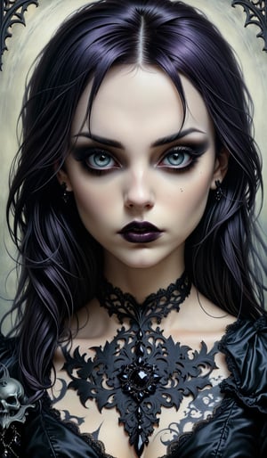 masterpiece,best quality,realistic,style of Jessica Galbreth portrait of dark gothic girl,Gothic,emo