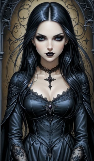 score_9, score_8_up, score_7_up, score_6_up, masterpiece,best quality,illustration,style of Jessica Galbreth portrait of dark gothic girl,Gothic