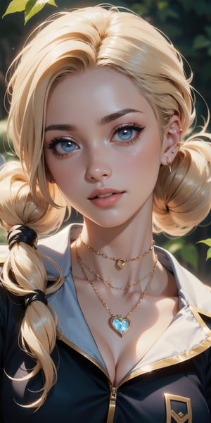1girl, woman, (amateur), (high quality:1.2),((uniform:1.0)) 8k, ame detailed skin, studio, rim lighting, dimly lit, low key, cold_light, ivy_background, perfect lips, from_above, pov, (blonde_hair:1.2), messy_hair, twin tails, smile, (close-up:1.3) , Liz, palaroid,standing straight, ear piercing, heart necklace, close mouth, (small breasts), (light eyes looking at camera), ,1 girl
