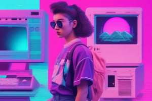 a picture a gen z  in vaporwave style

,vaporwave style