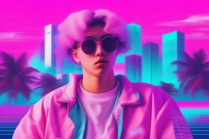 a picture a gen z  in vaporwave style

,vaporwave style