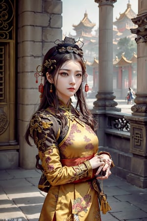 A moment of (cultural awe:1.3), a young woman exploring the Forbidden City, (captivated by ancient artistry:1.4), capturing the splendor of the majestic architecture and delicate carvings. (Ancient observer:1.4), documentary-style photography, (immersed in imperial grandeur:1.3), (historic masterpieces:1.4), (majestic cultural heritage:1.2), (timeless elegance:1.3), (embracing historical significance:1.4), (capturing royal magnificence:1.3), Unreal Engine 5, hyperrealistic, (admiring China's legacy:1.4).